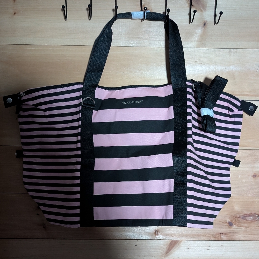 Victoria's Secret Large Pink and Black Striped Tote